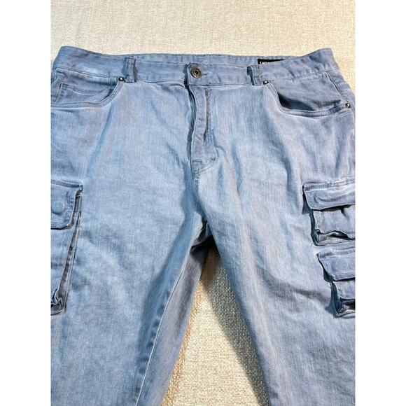 Smoke Rise Men’s 38 Blue Dusty Utility Cargo Denim Shorts Raw Hem Streetwear - Picture 10 of 10